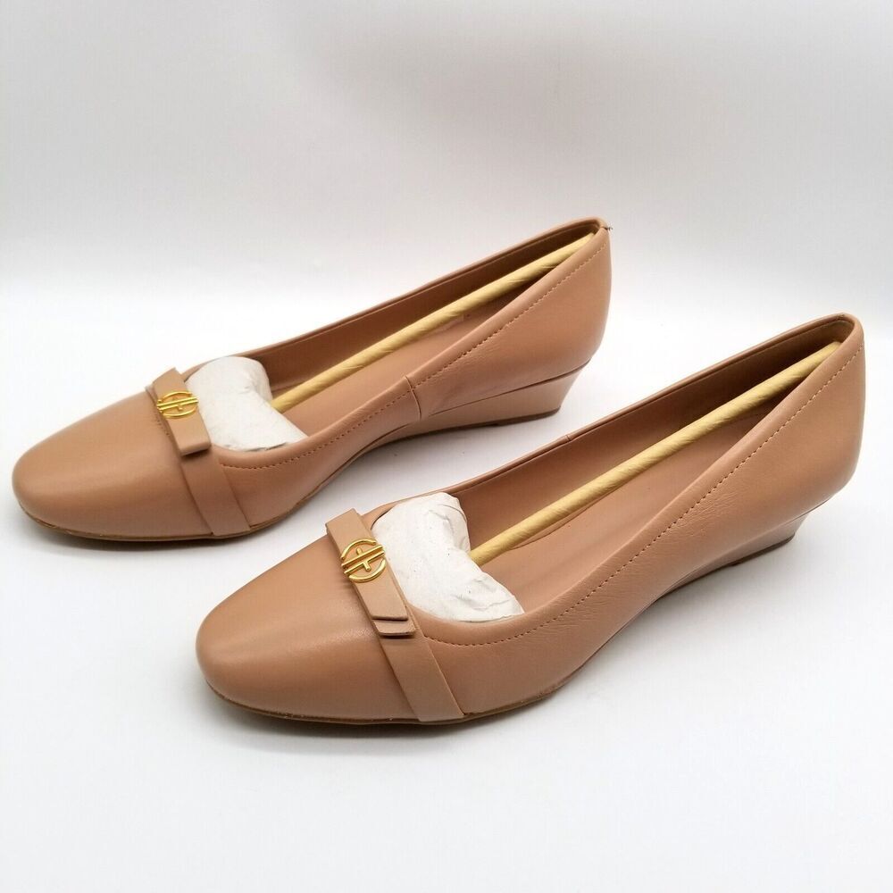 Cole Haan Women Malta Wedge Heels‎ Brush Leather Sz 10 B Office Preppy Logo Slip